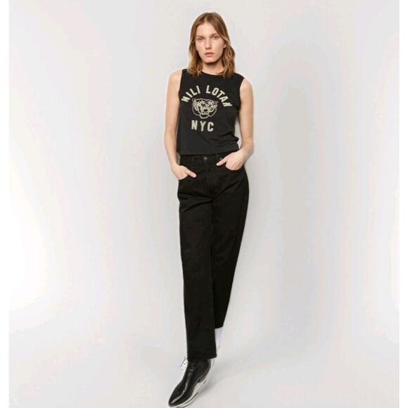 NILI LOTAN Archer Womens Jeans Mid-Rise Straight-Leg Black Denim Button Fly 25 - Picture 1 of 15